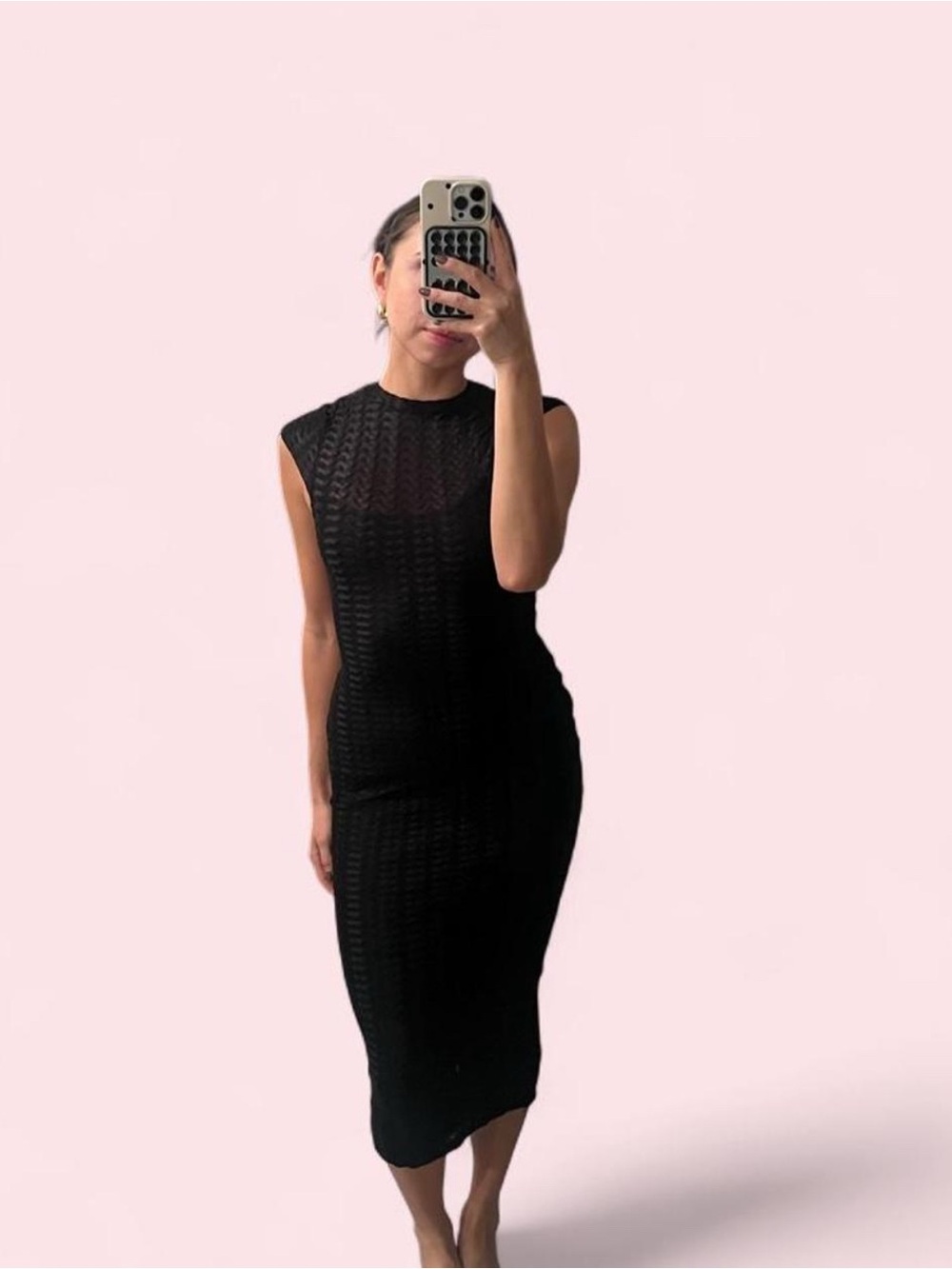Windsor Black Sleeveless Ribbed Midi Dress